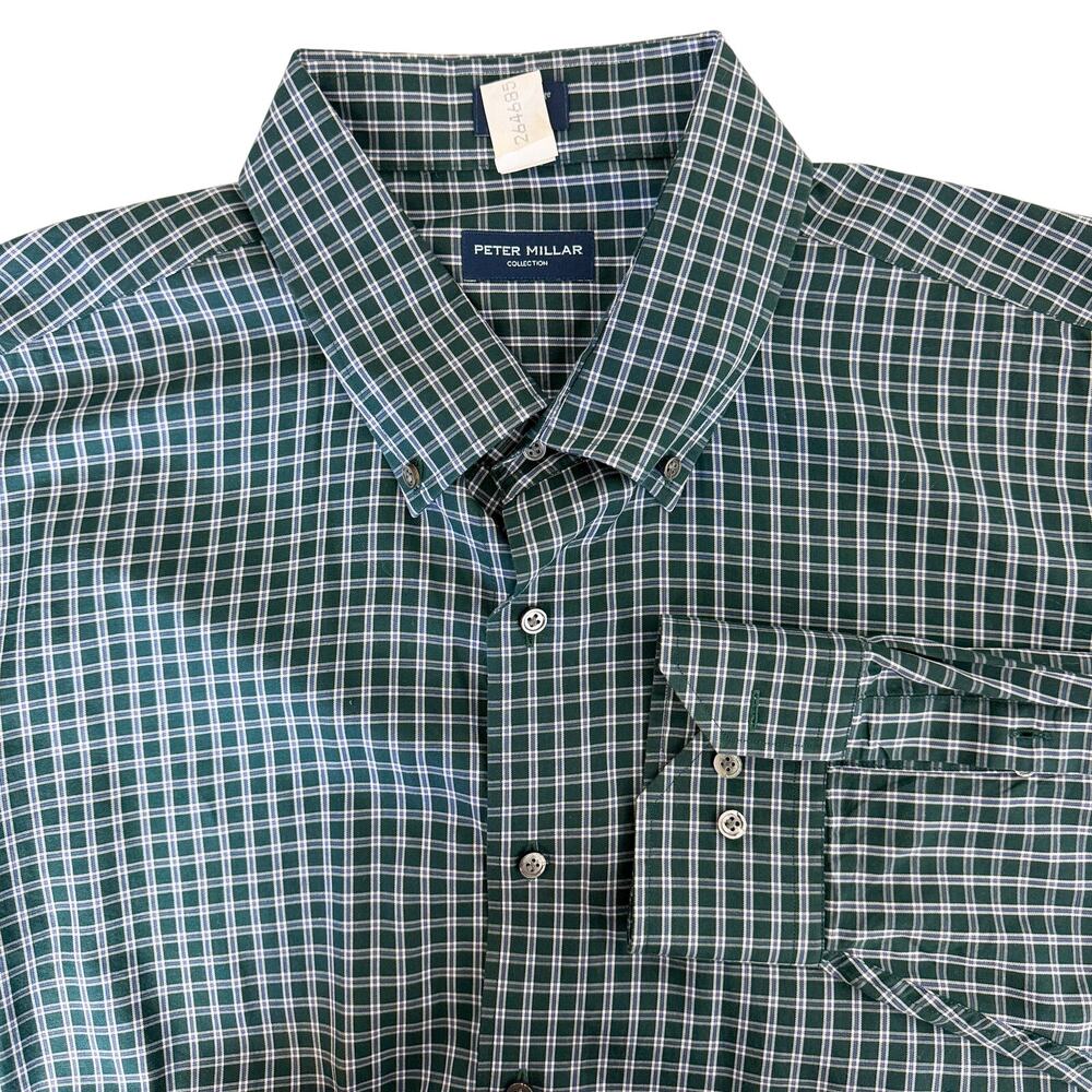 Peter Millar Collection Green Blue White Checks Button Shirt Cotton - XXL 2XL